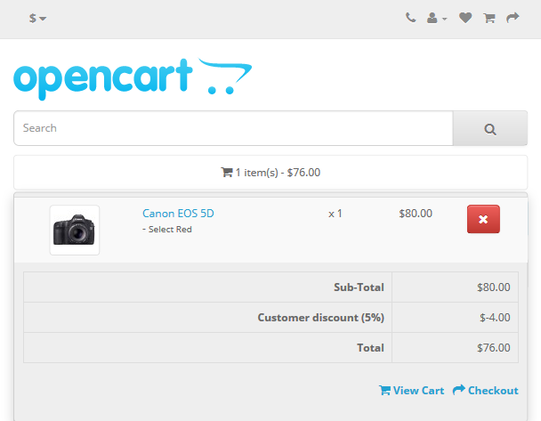 OpenCart Customer Discount Extension - Cart