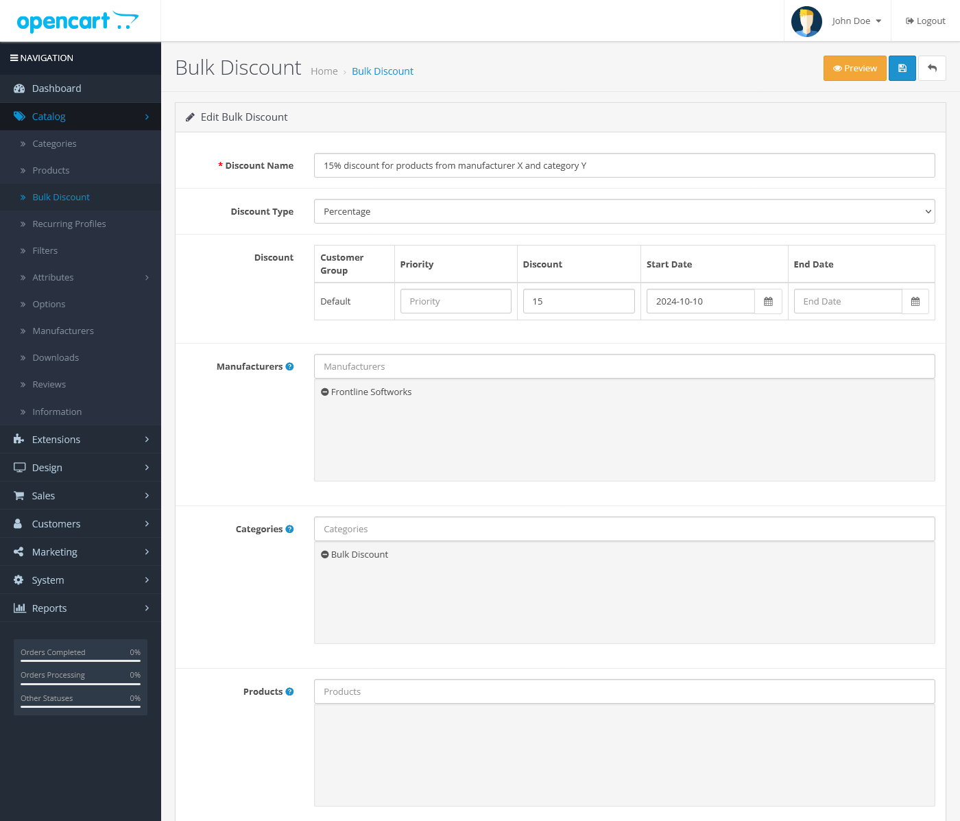 OpenCart 3 Bulk Discount - Form